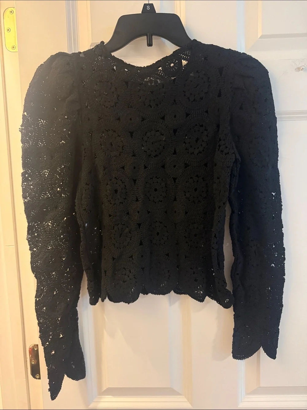 Zara Black Crochet Puff-Sleeve Top